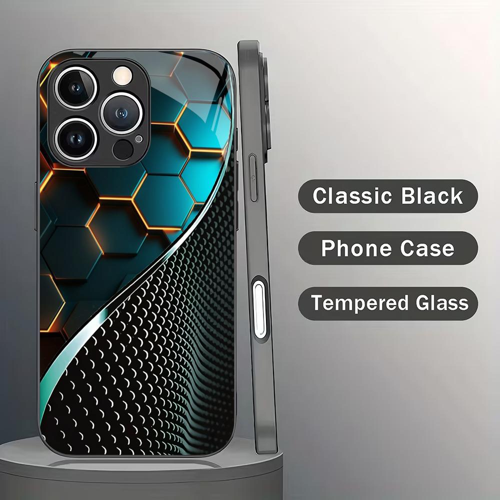 Fashionable honeycomb line splicing pattern tempered glass phone case suitable for iPhone 17 16 15 14 13 12 11 Pro/Max/Plus