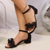 Fashion Ankle Strap Bowknot Sandals Women 2026 Summer Open Toe Square Heel Sandles Woman Cover Heels  Size Sandalias Mujer