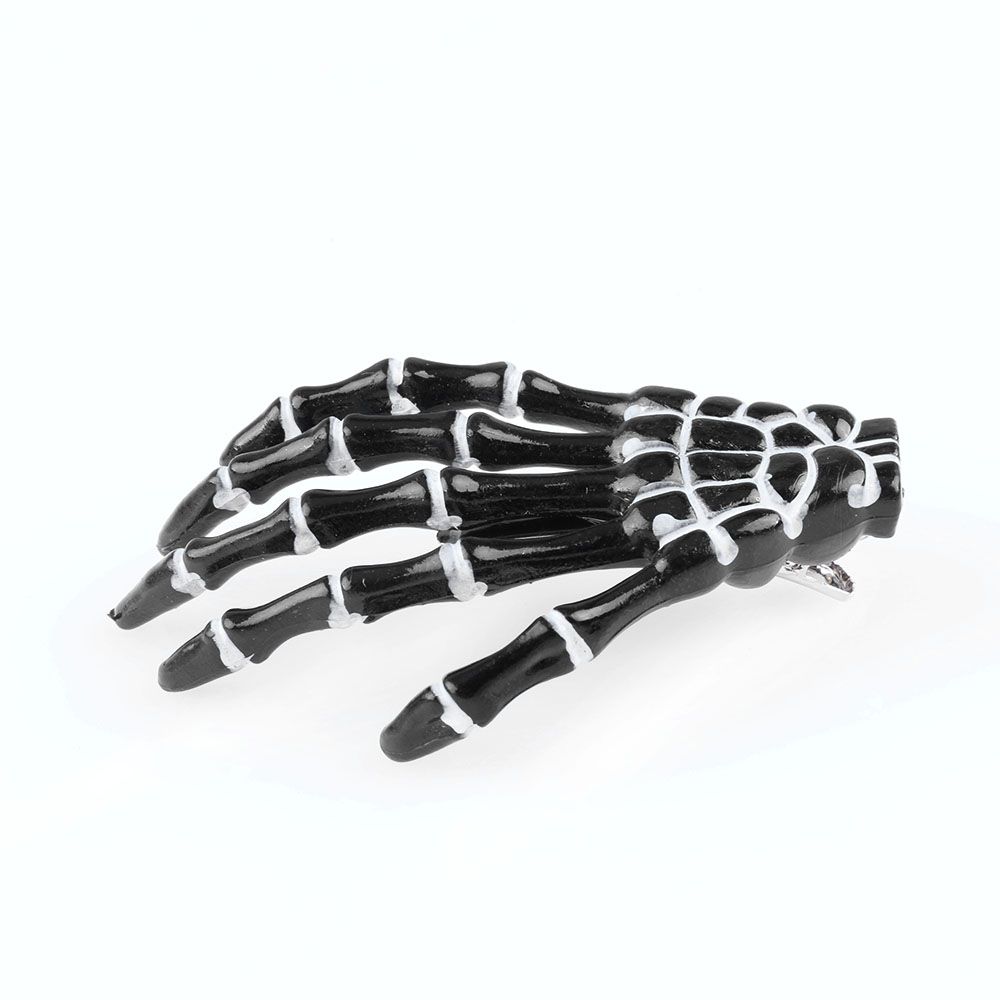 2PCS Women Harajuku Skull Skeleton Hand Hair Clip Bone Claw Hairpin Halloween Hair Accessories