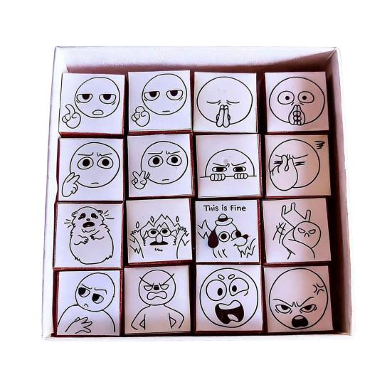 

16Pcs Cute Mood Expression Wooden Stamps Set Small Emotion Theme Stamps for Journaling Scrapbooking Card Making DIY Crafts C