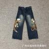 Vescartes Gefallener Engel Bestickte Jeans Locker Gerades Bein Vintage Hose Herren Damen