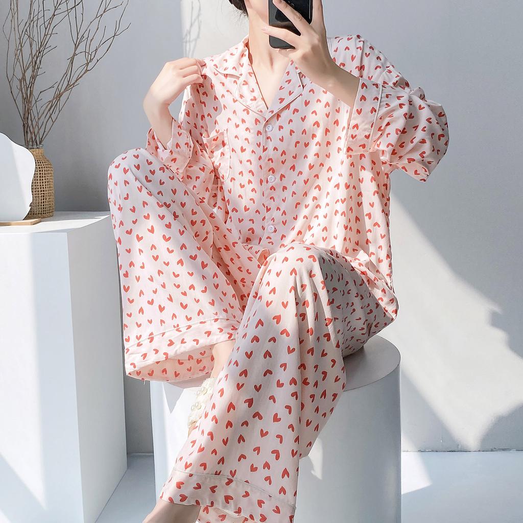 Leopard print lapel pajamas women's spring and summer long-sleeved cardigan homewear autumn cool cotton and silk suit can be worn outside large size