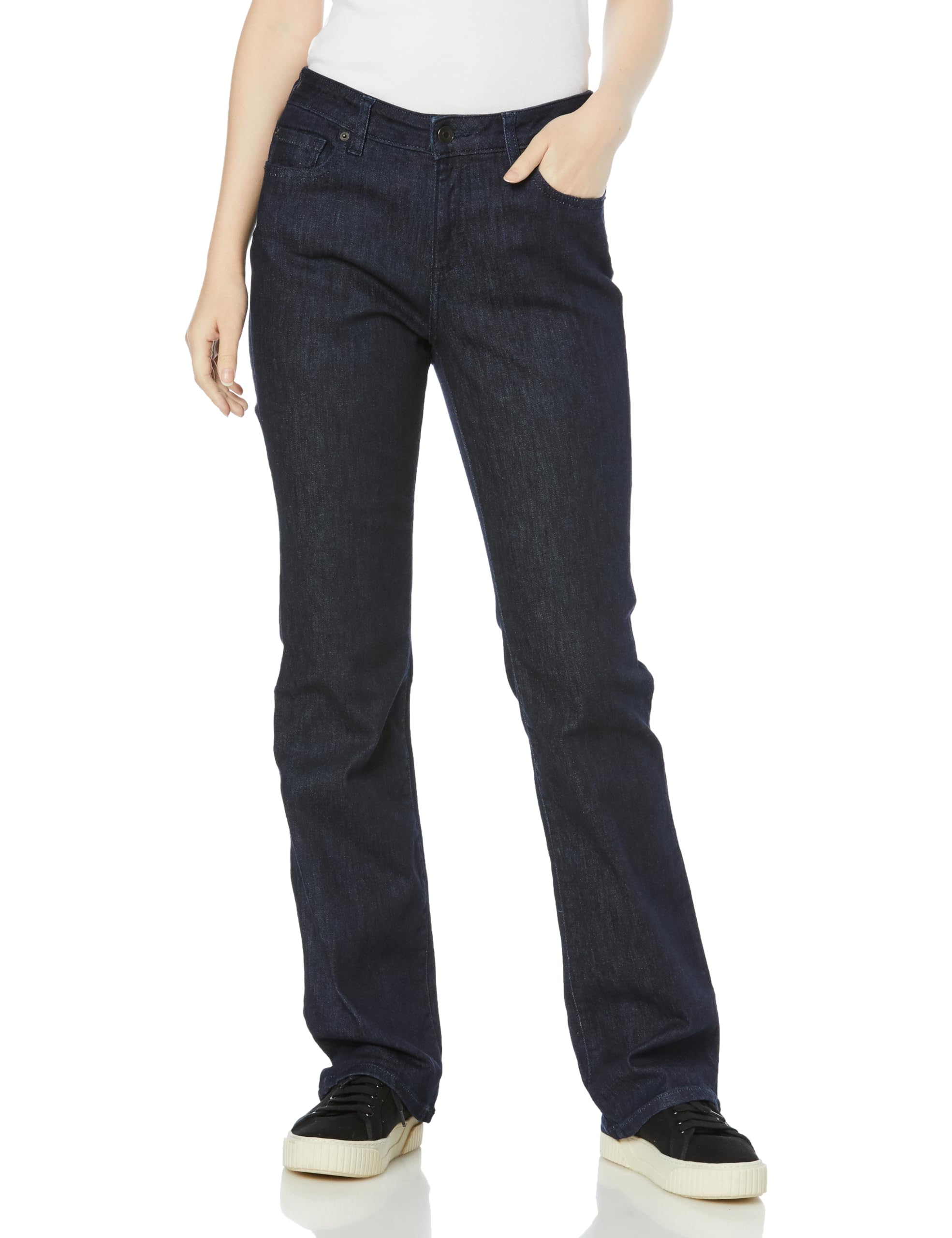 

Amazon Essentials Women s Mid-Rise Stretch Slim Bootcut Jeans, Rinse, Size XL