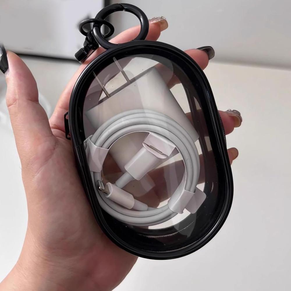 Clear Storage Box with Keychain – 1PCS Portable Small Organizer Bag for Headphones, Charging Cables, Jewelry & Accessories