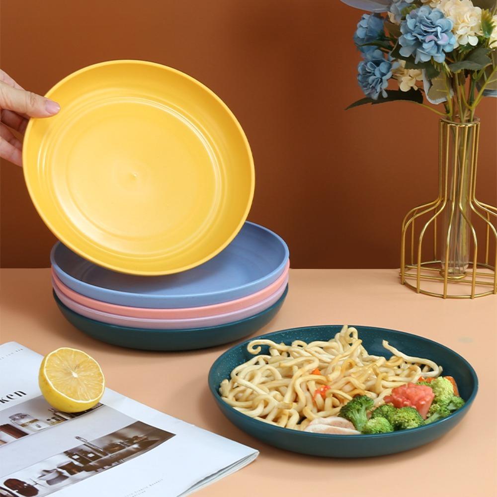 Round Dinner Plates Lightweight Tableware Eco Friendly Wheat Straw Plates  Fruit