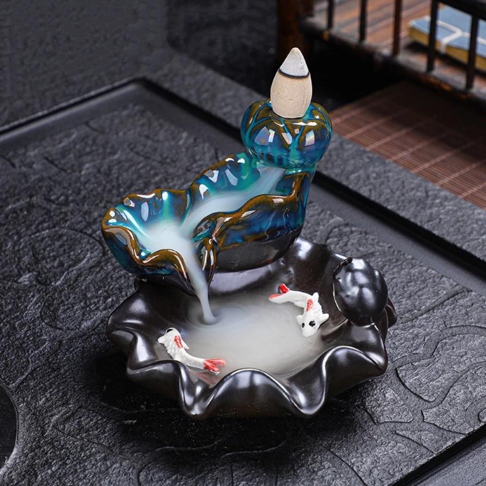 Lucky Fish Backflow Stick Incense Burner Mini Incense Stick Holder Ceramic Censer  Home Decoration