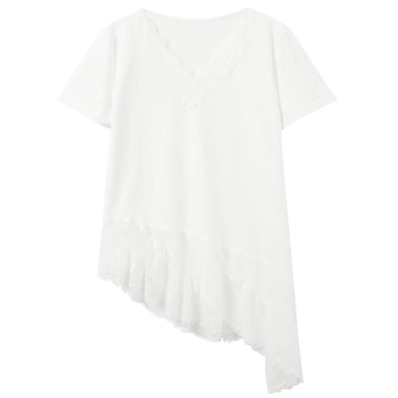 Sancai 2026 Summer Ruffle V-Neck T-Shirt S