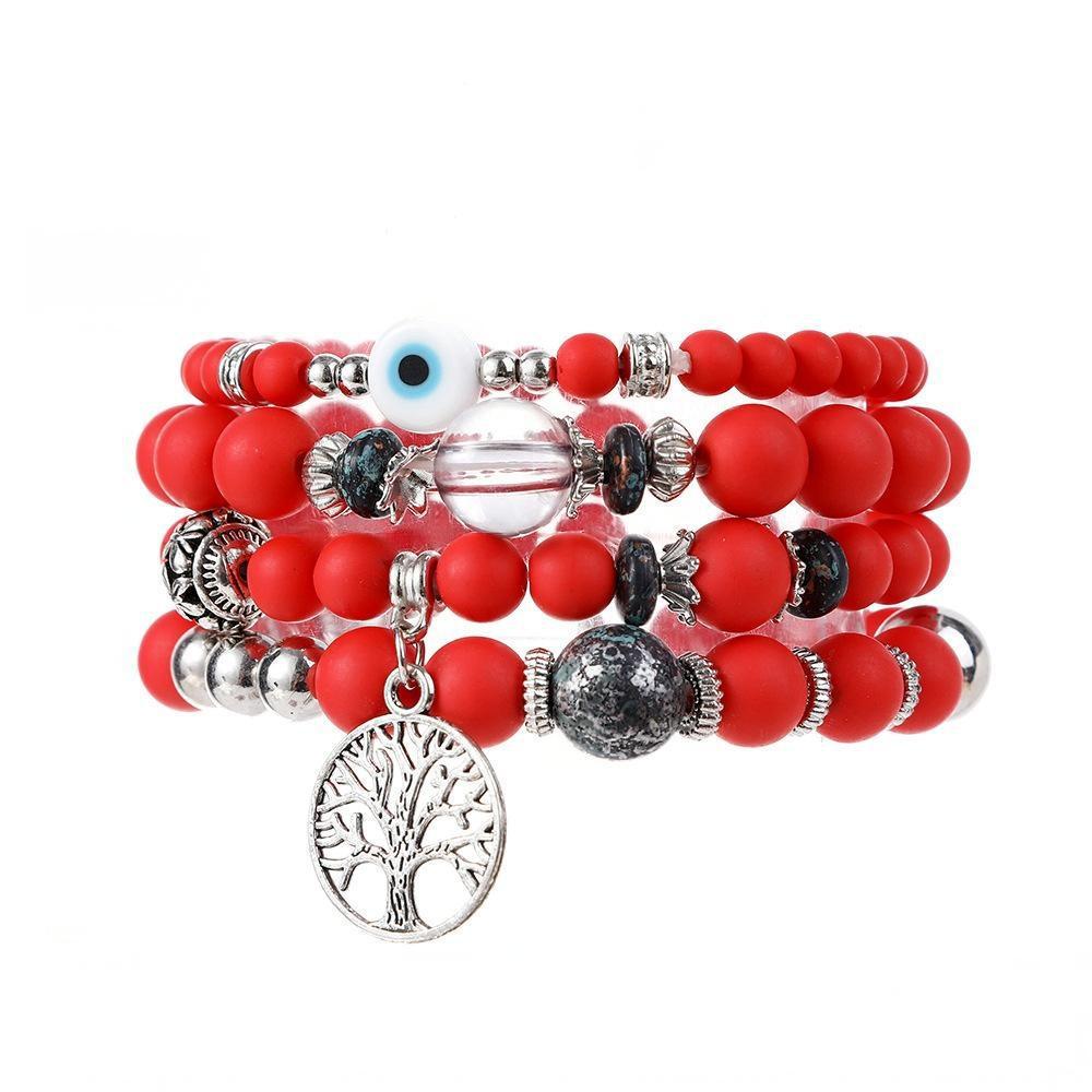 Bohemian Beaded Bracelet Set with Tree of Life Pendant