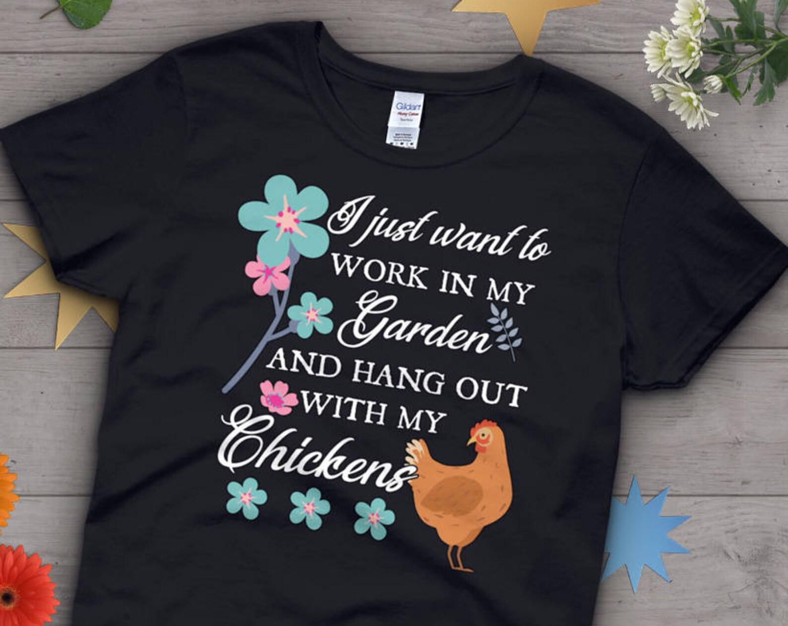 Chicken & Gardening Shirt, , Chicken Lover Gift, Cute Bird T-shirt, Chook Tshirt, Pet Graphic Tee, Gardener Gift, Tops, Clothing 110