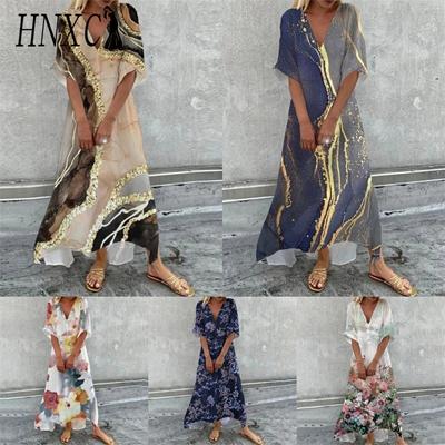 Women's Fashion Summer Spring 2/1 Sleeve V-Neck Casual Dresses
