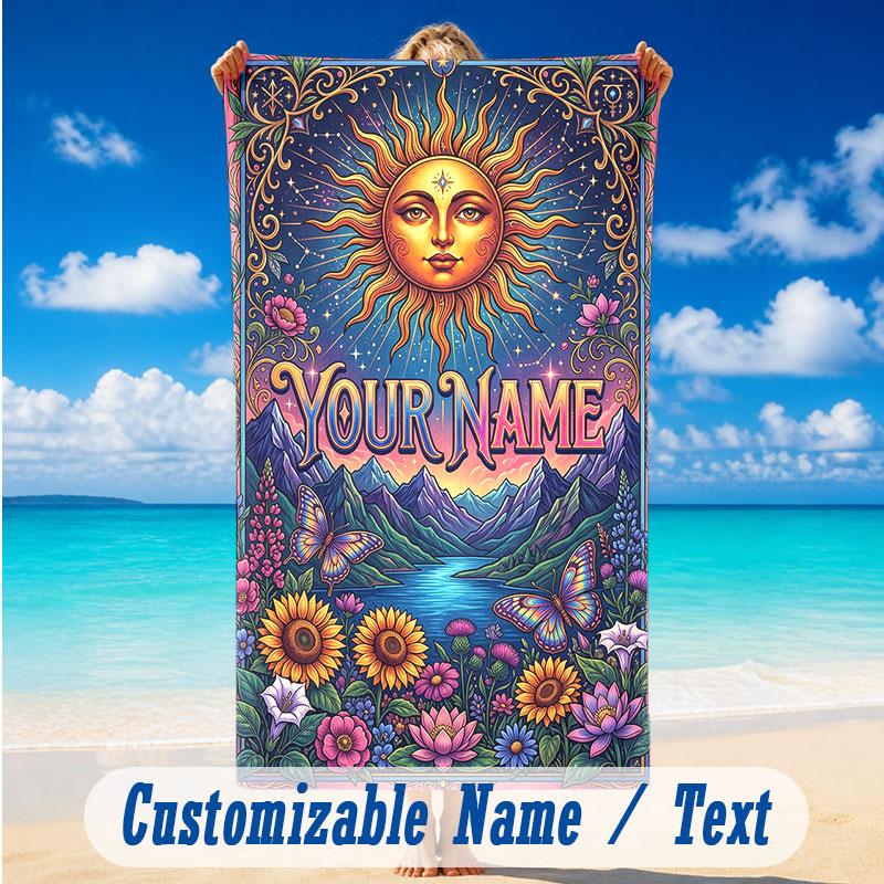 Floral Garden Theme Beach Towel Personalized Custom Name & Text Soft Quick Dry Beach Towel for Swimming Travel
