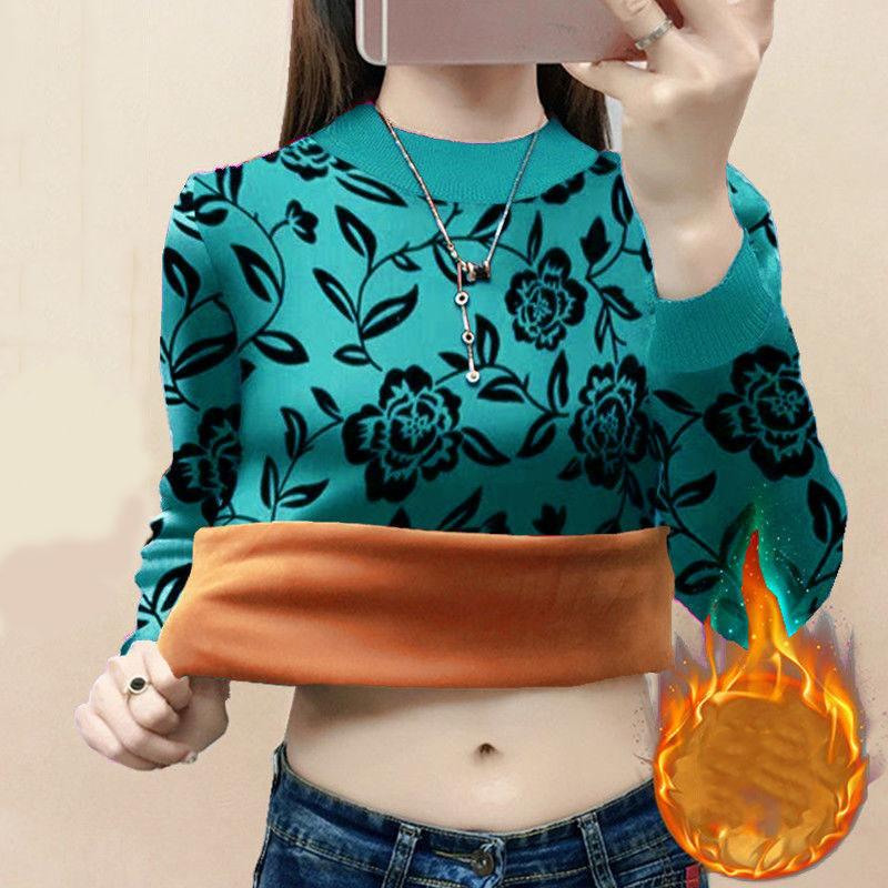 

Модный бархатный утолщенный пуловер осень-зима с флисовым принтом и полувысоким воротником, элегантная теплая рубашка с длинными рукавами 2XL зелёный