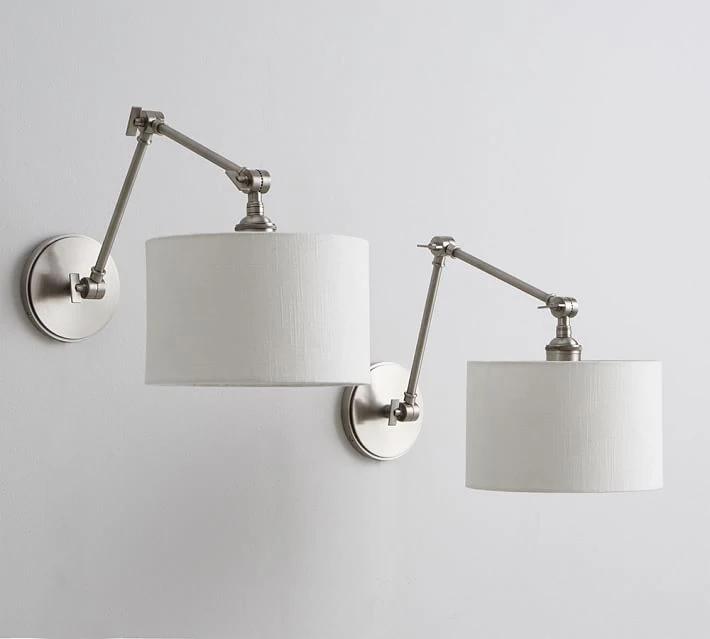 Silver Fabric Folding Wall  Adjustable Long Arm Lamp Reading Wall Lamp Reading Bedside Lamp Nordic Modern
