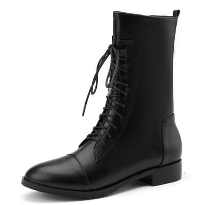 Botas de Cano Curto de Couro Genuíno da Moda Femininas Casuais de Inverno Moda com Cadarço Preto Branco Calçados Sapatos Femininos Tamanho Grande 46 48