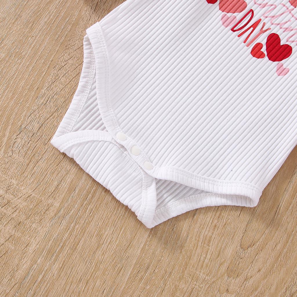 Baby Girls Autumn Outfit Sets White Long Sleeve Letter Print Romper + Heart Print Flared Pants + Headband