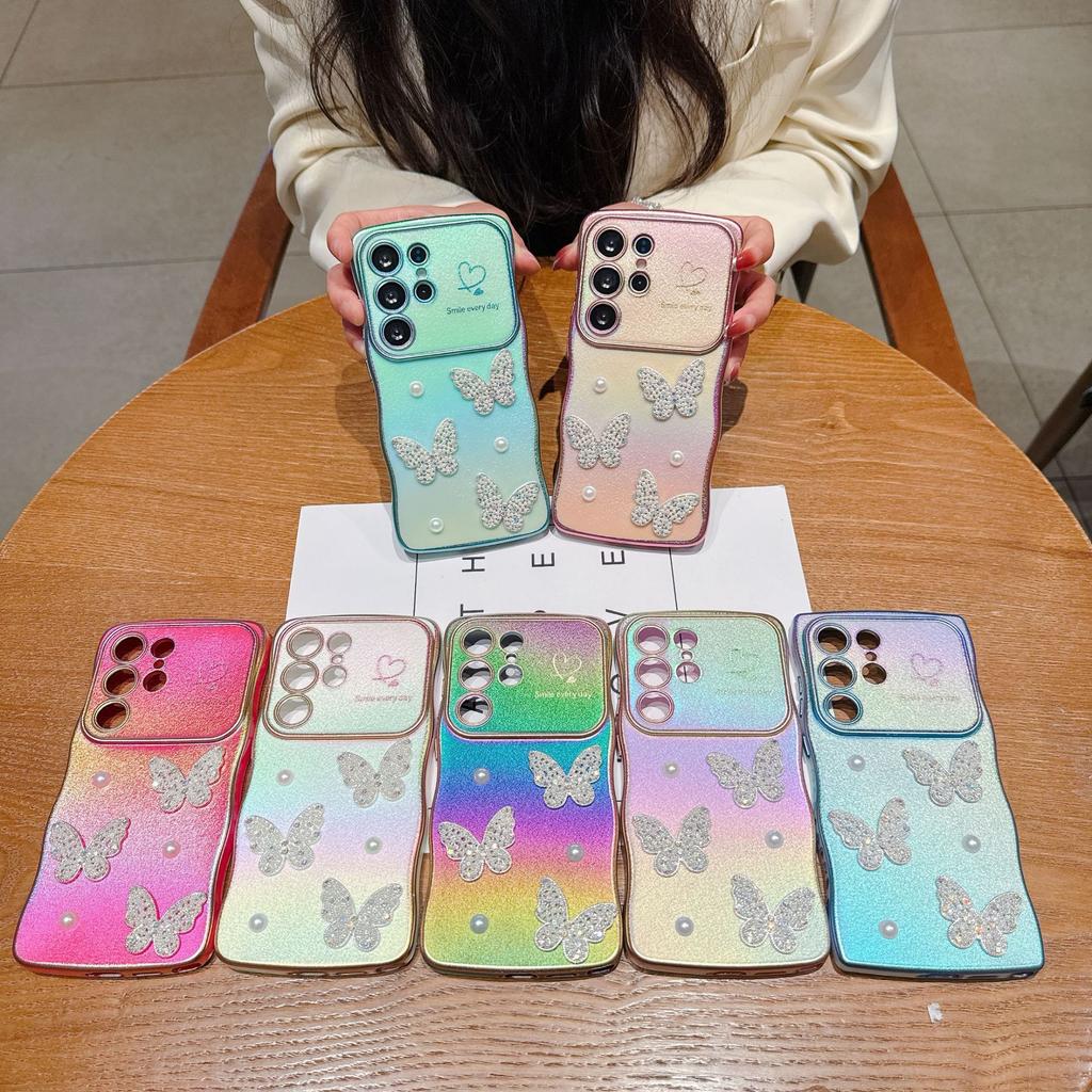 Husă Telefon Mobil Samsung S25edge Mătăsos Colorat Galvanizat S24 Ultra Val de Dragoste Perlă Fluture S23