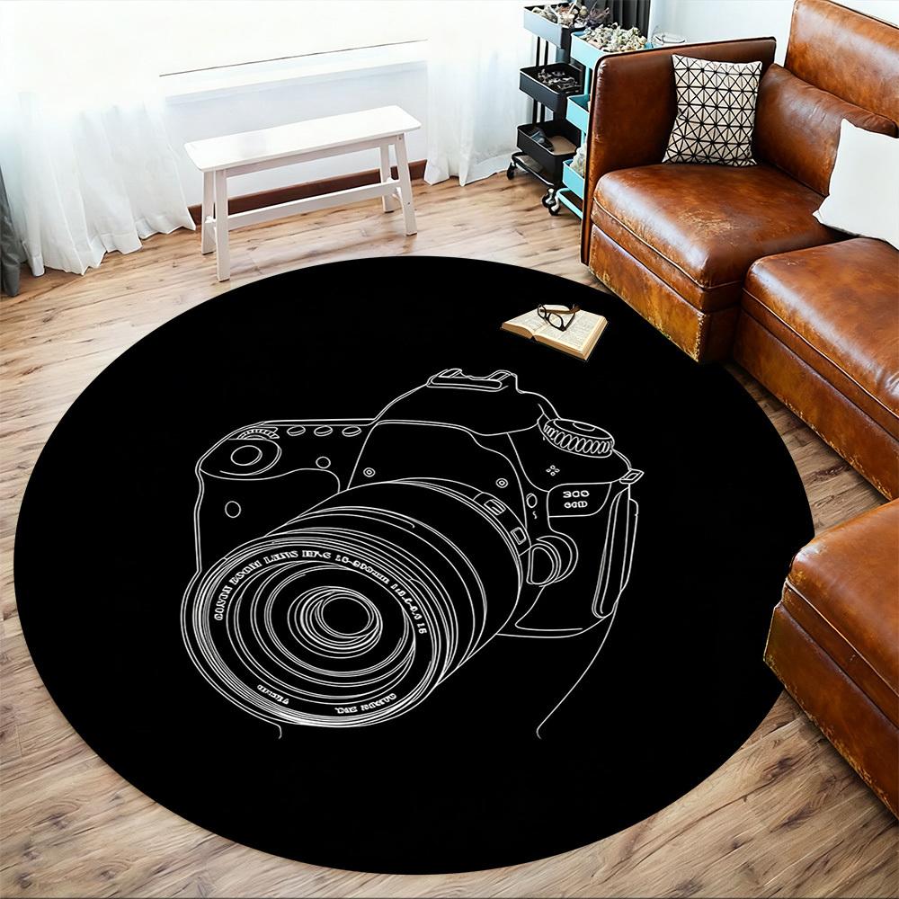1pc Camera Lens Round Chair Mat Office Area Rug - Non-Slip, Floor Mat for Office, Bedroom, and Indoor Decor P127226