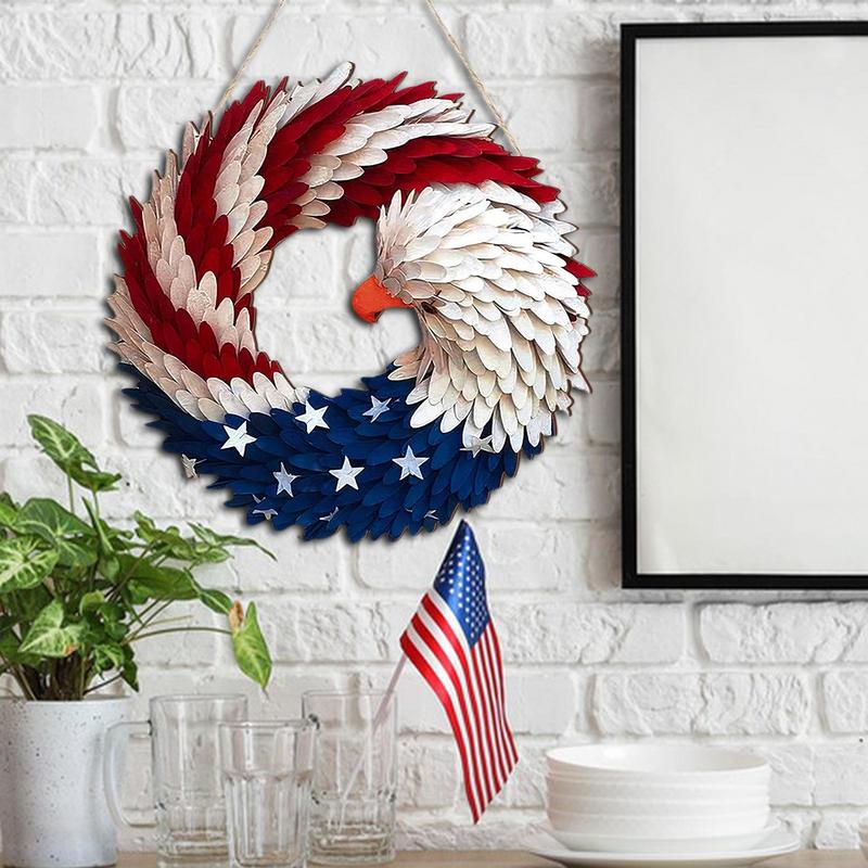 Patriotic Wreath Red White Blue Eagle Flag Garland Independence Day Decorations Renewed Brave Wings Garland For Home Use