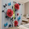 Set Of 2 Flat Printing Scene Curtain Red Roses Blue Butterflies Digital Printed Polyester Drapes Festive Holiday Use New Curtains Made