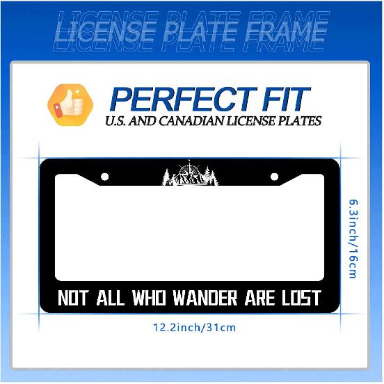 Not All Who Wander Are Lost License Plate Frame Mounta Compass License Plate Stainless Steel Auto Parts Funny License Plate Decorative With Screws