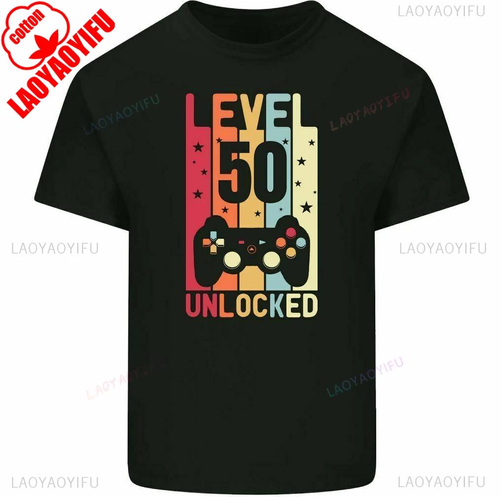 

Футболка на 50-летие 1975 Мужская Смешная УРОВЕНЬ РАЗБЛОКИРОВАН 50 Лет Игровая Футболка Топы Графические Футболки Мужская Одежда Хлопковые Рубашки L