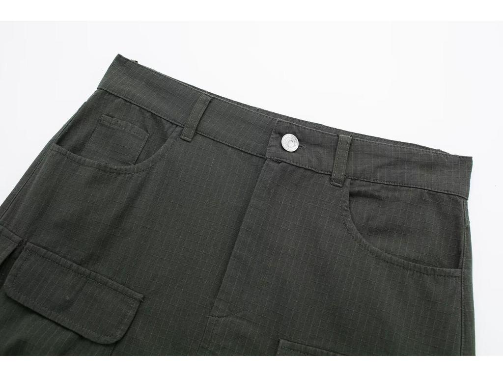 European & American Workwear Multi-Pocket Mini Skirt - Solid Color Casual Street Style Skirt