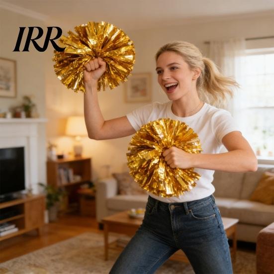 Cheerleader-Zubehör 2 Stück Cheerleader-Pompons Metallisch Holografisch mit Mini-Cheerleading-Bällen Griffring für Sportteamgeist Party