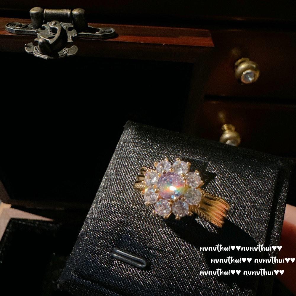 Italian Vintage Lace Honeycomb Gemstone Ring Vintage Plated 18K Gold, Honeycomb Filigree Zircon Necklace