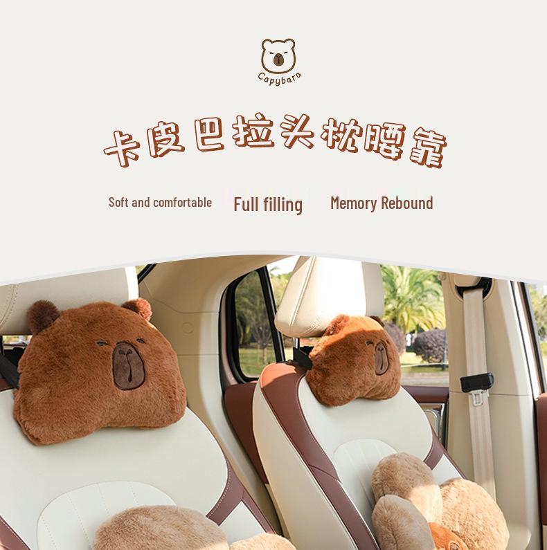 Capybara Plush Car Seat Neck and Lumbar Support Pillow Set