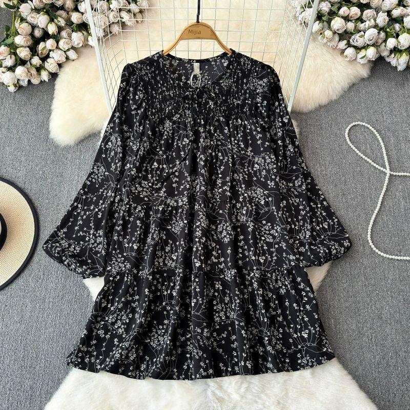 

Plus Size Women s Clothing Fat Mm2024 Spring New Arrival Western Style Youthful-Looking Fancy Floral Skirt Belly Covering Slim Looking Dress Black 2XL