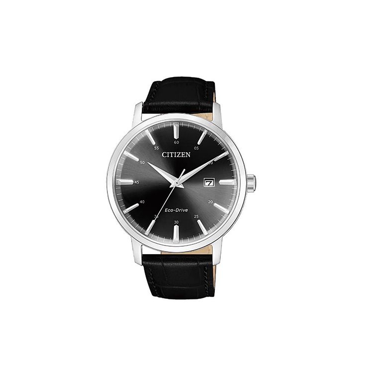 Citizen Eco-Drive Series Minimalist Fashion Solar Quartz Movement Leather Strap Watch Men watches Black BM7460-11E Black