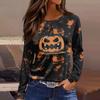 Women's Fashion Long Sleeve Tunic Top with Halloween Print and Side Slits - Round Neck Blouse for Party