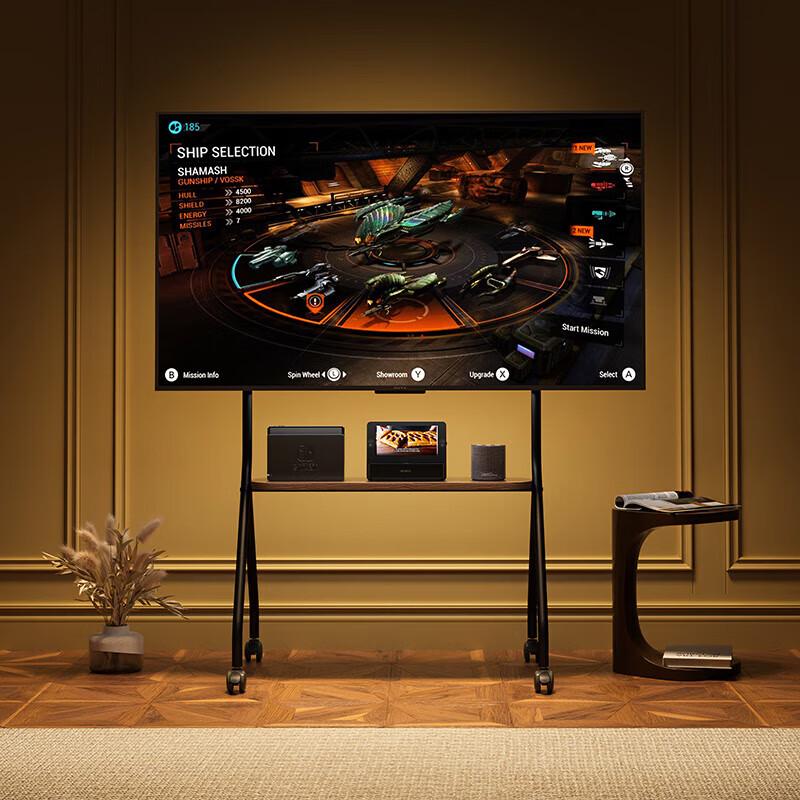 Floor TV Stand with Wheels and Game Console Mount
