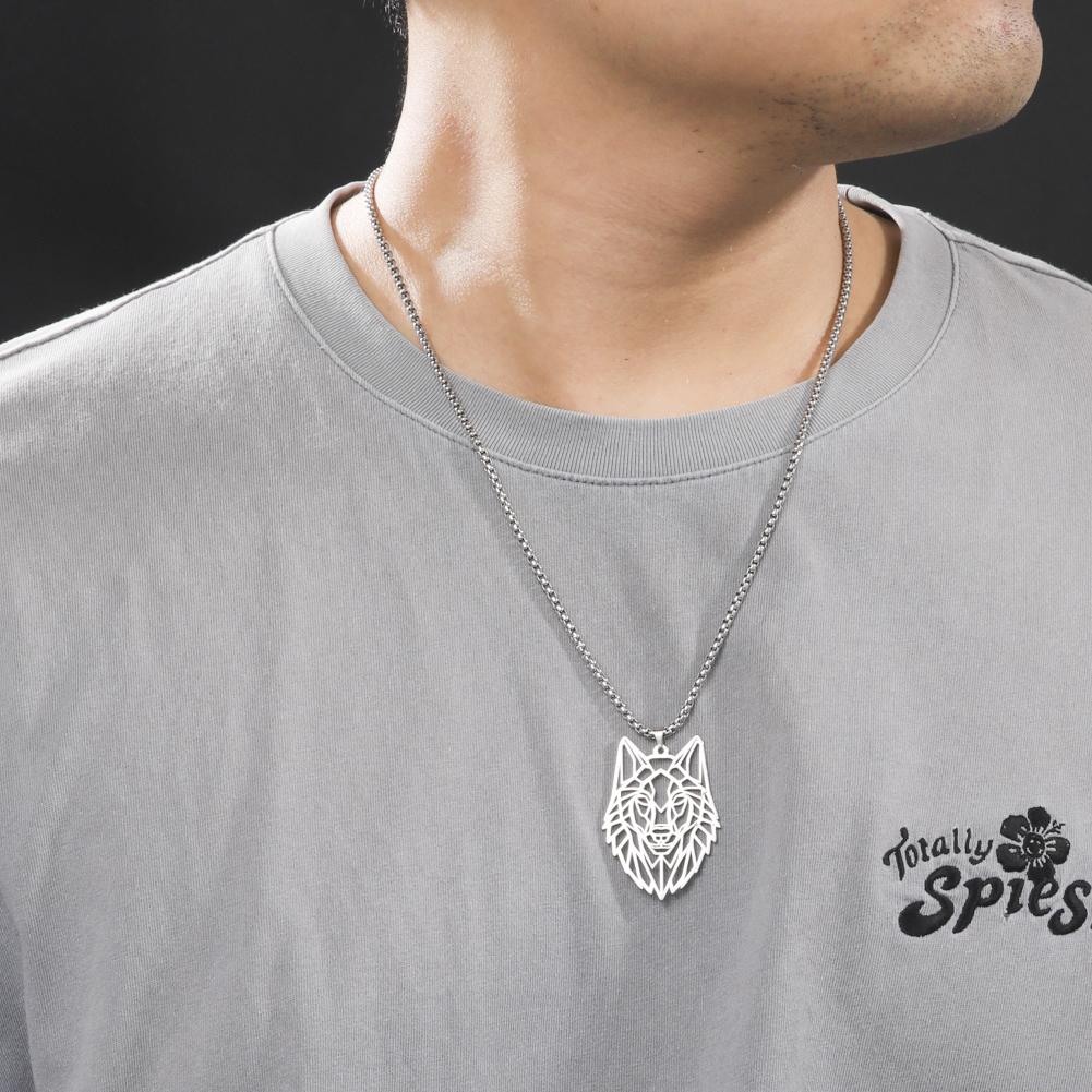 Wolf-Anhänger, Polygonaler Stil, Modetrend, Edelstahl-Anhänger-Halskette