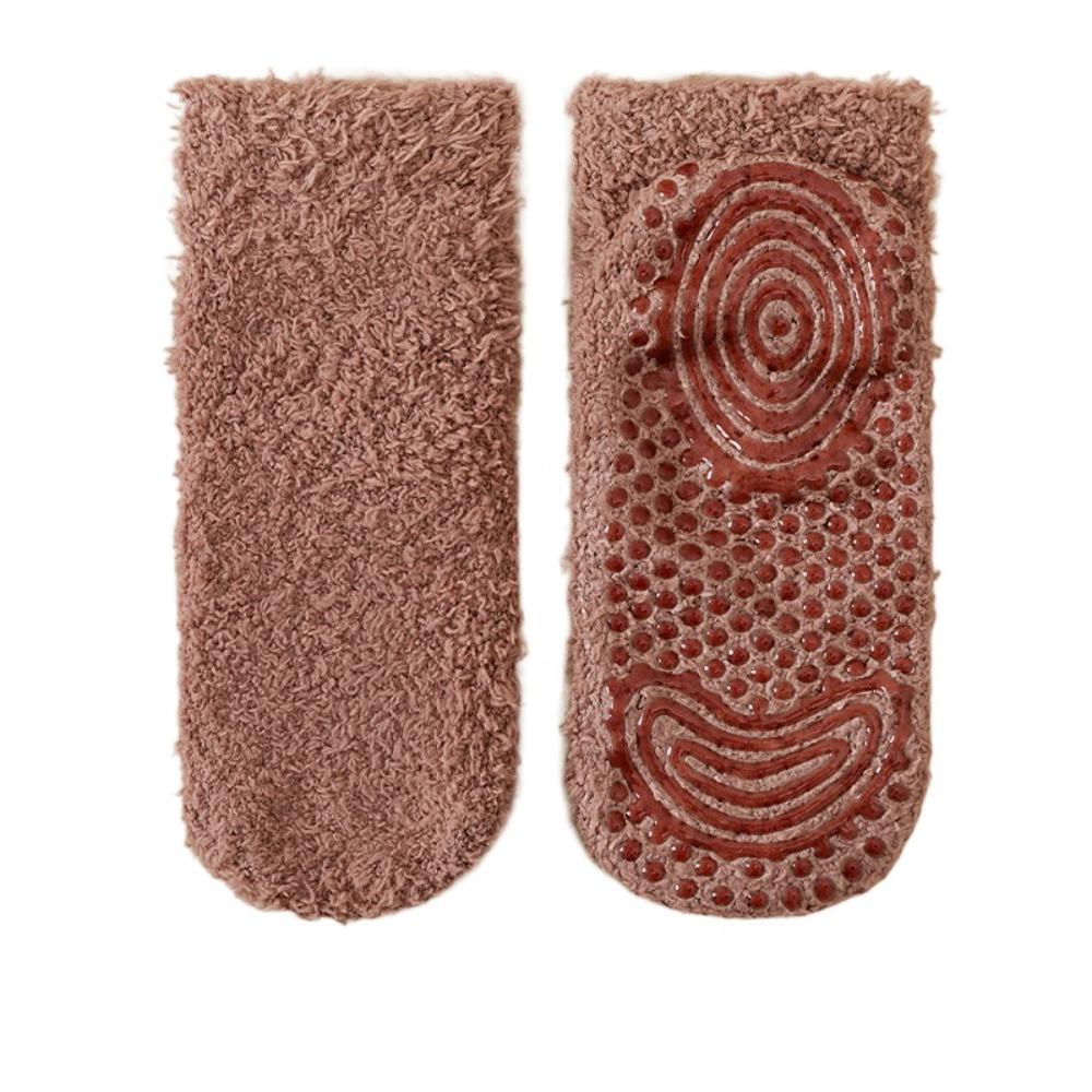 Silicone Grip Floor Socks Non-Slip Tube Socks Cozy Coral Fleece Socks  Autumn Winter Home Wear