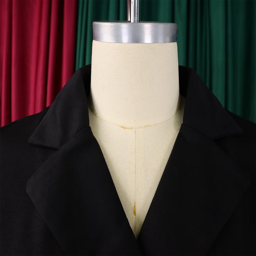 Stilvolles Blazer-Oberteil mit kurzen Ärmeln und gepunktetem A-Linien-Midiröck-Set