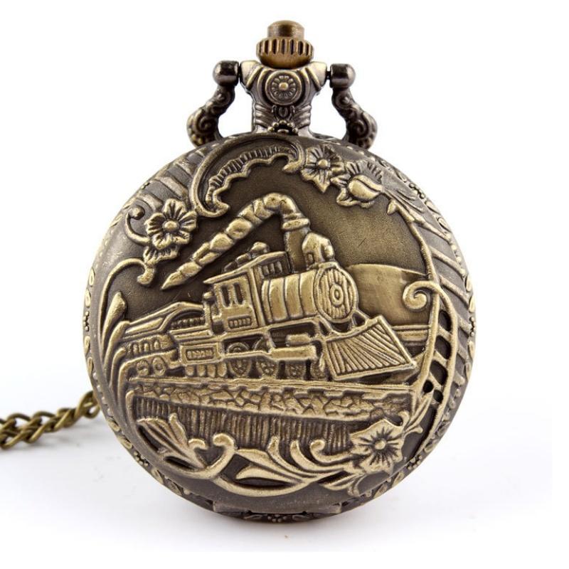 

Винтажный поезд кулон арабские цифры кварцевые карманные часы с ожерельем полые часы медный