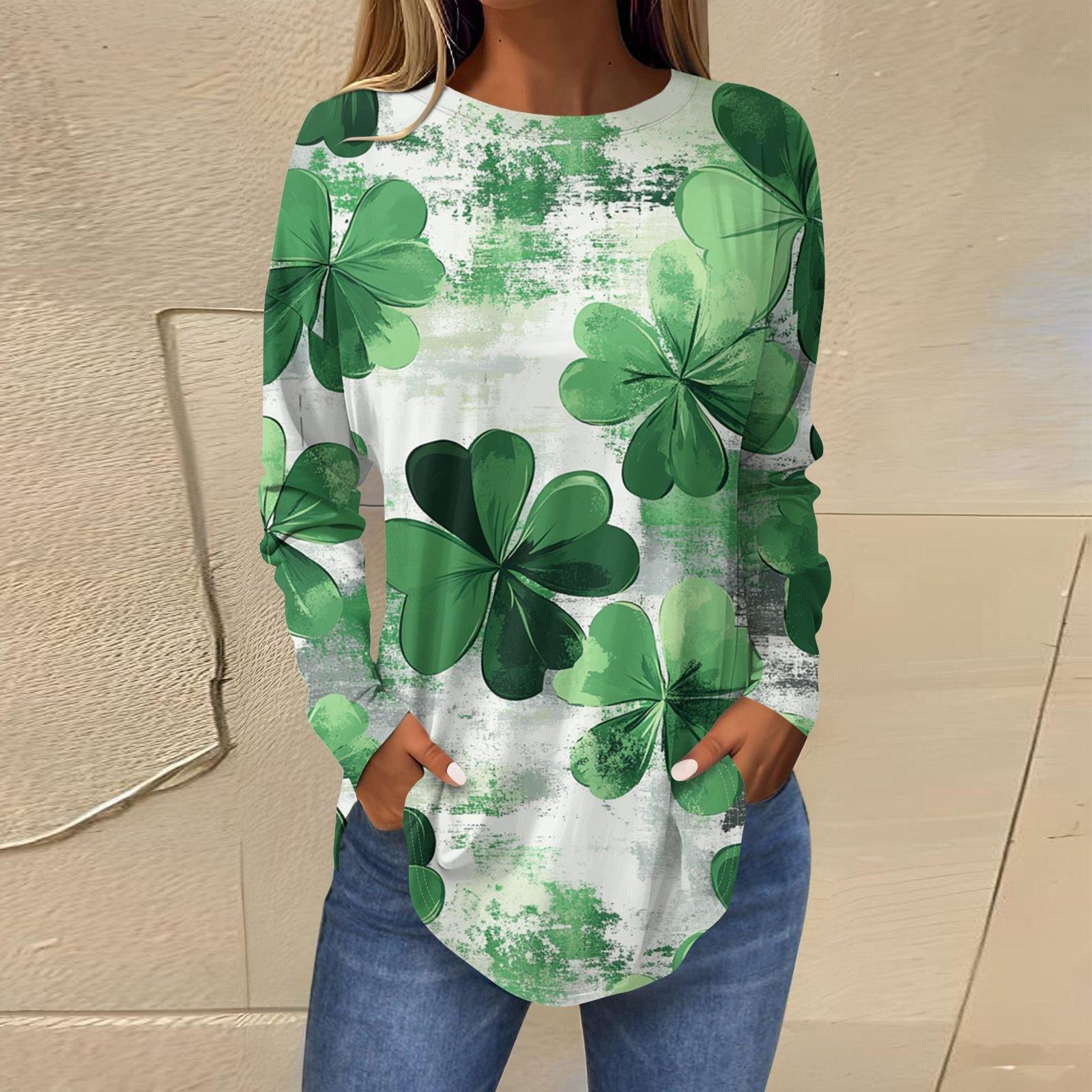 

Женская модная свободная футболка с круглым вырезом и длинным рукавом с принтом XL белый