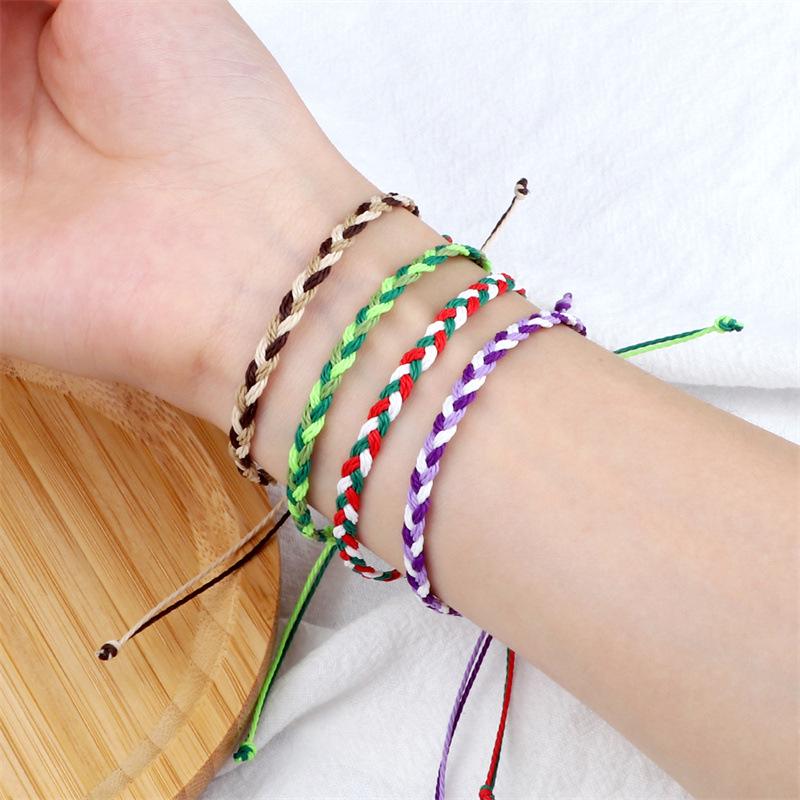Adjustable Colorful Three-Strand Braided Waxed Thread Bracelet Set for Couples and Handmade Jewelry
