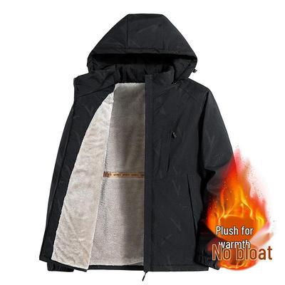 Veste à capuche coupe-vent imperméable pour homme avec doublure en velours pour l'automne et l'hiver