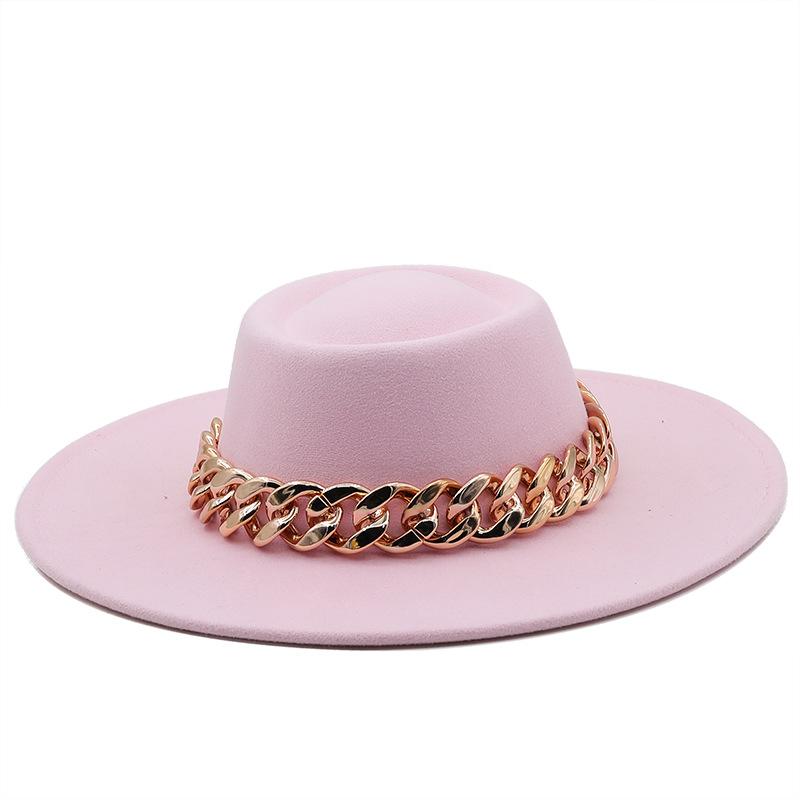 New retro ethnic style. Eaves wool woolen felt hat concave and convex top men's and women's top hats, big eaves thick gold chain hat