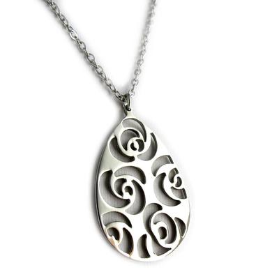 [L0377] - Silver 'Flora' Steel Necklace