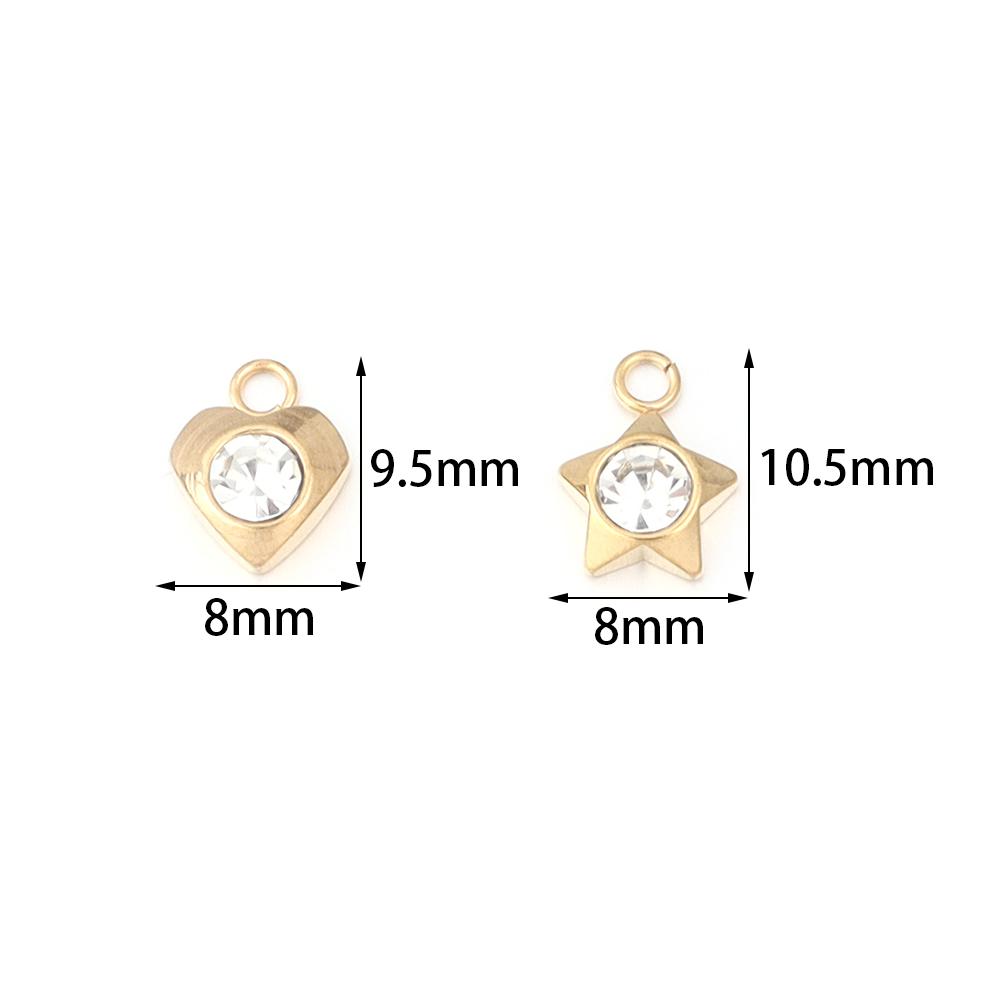 5-10pcs Stainless Steel Heart Star Charms Gold Silver Color Zircon Pendants for DIY Necklace Bracelet Jewelry Making Accessories