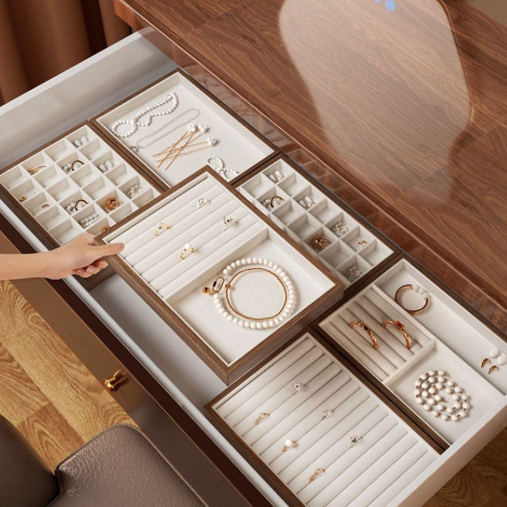 Velvet Ring Earring Holder Exquisite Jewelry Display Tray Multipurpose Wood Rings Tray  Desk