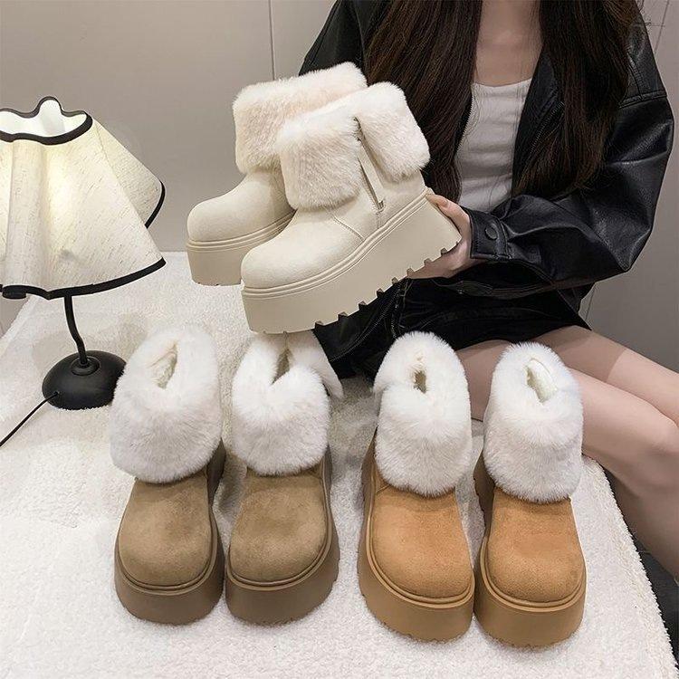 Women's lightweight comfortable cold warm padded snow boots non-slip wear outdoor leisure sports mid-calf cotton boots