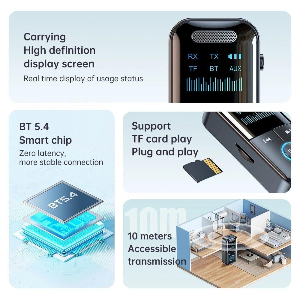Bluetooth 5.4 Ses Adaptörü 3.5mm Aux Ses Alıcısı Verici Kablosuz Bluetooth Adaptörü Hoparlör Kulaklık Araba Desteği TF Kartı