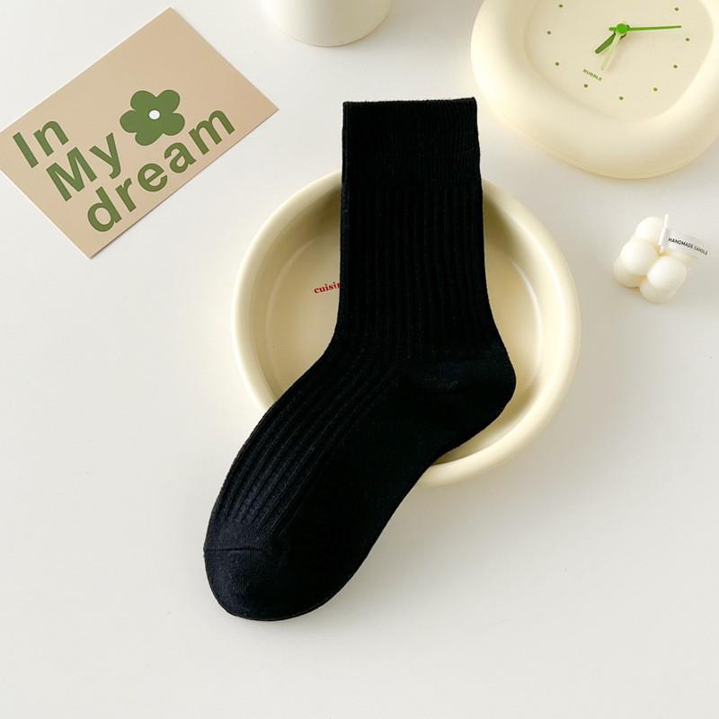 Japanese-Style Cotton Mid-Calf Socks with Waffle Texture and Macaron Fabric Label