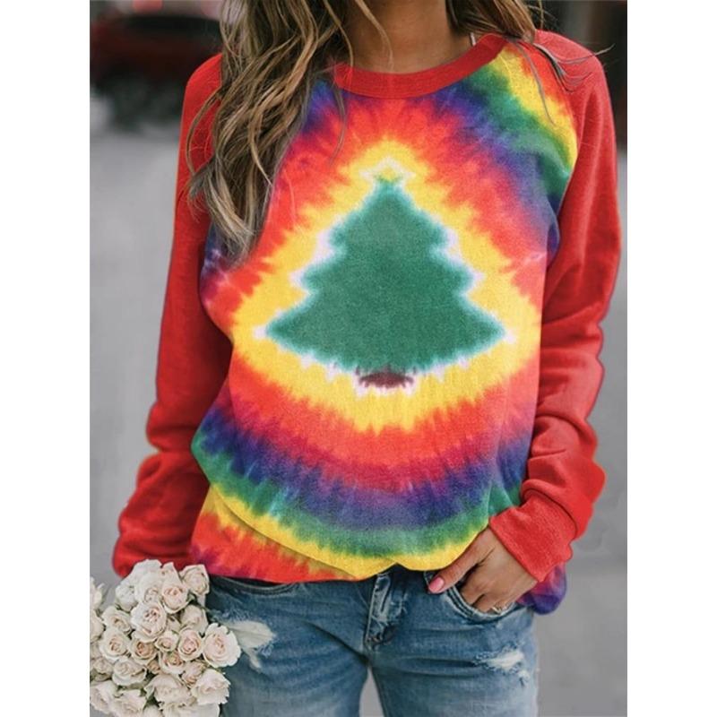 Round Neck 3D Gradient Color Printed Top Fashionable Casual Long Sleeved Women's T-shirts