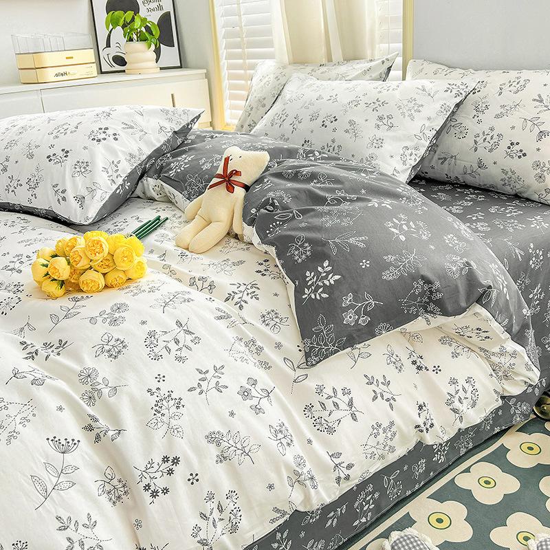 Pure Cotton Printed Four-piece Set, Pure Cotton Bed Sheet, Quilt Cover, Small Fresh Three-piece Set, Bed Home Thickened Quilt Cover