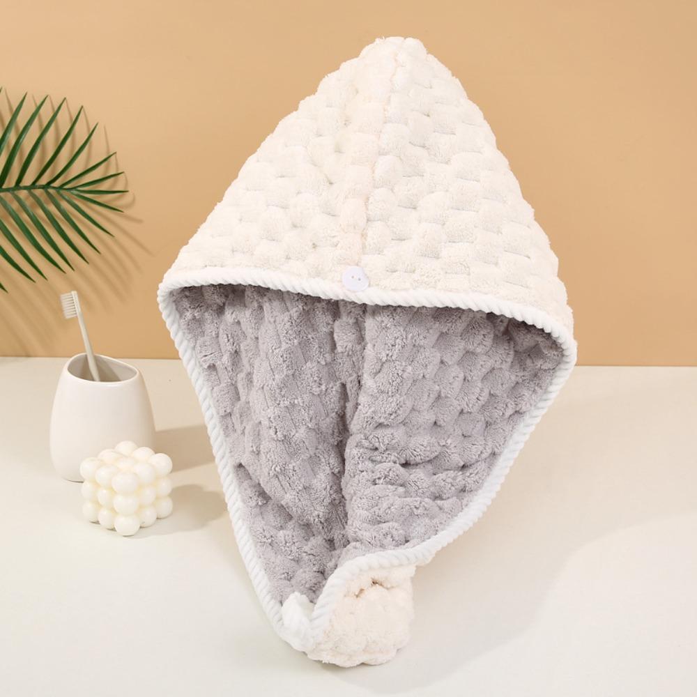 Quick-Drying Dry Head Hair Towel Towel Bath Hats with Button Microfiber Hair Drying Cap  Women